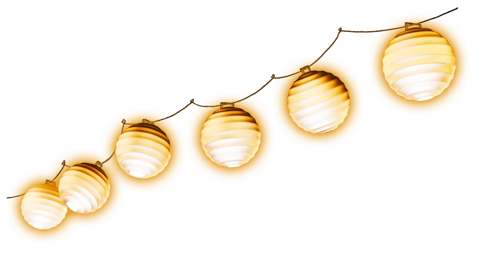 A row of warm paper lanterns hang above.