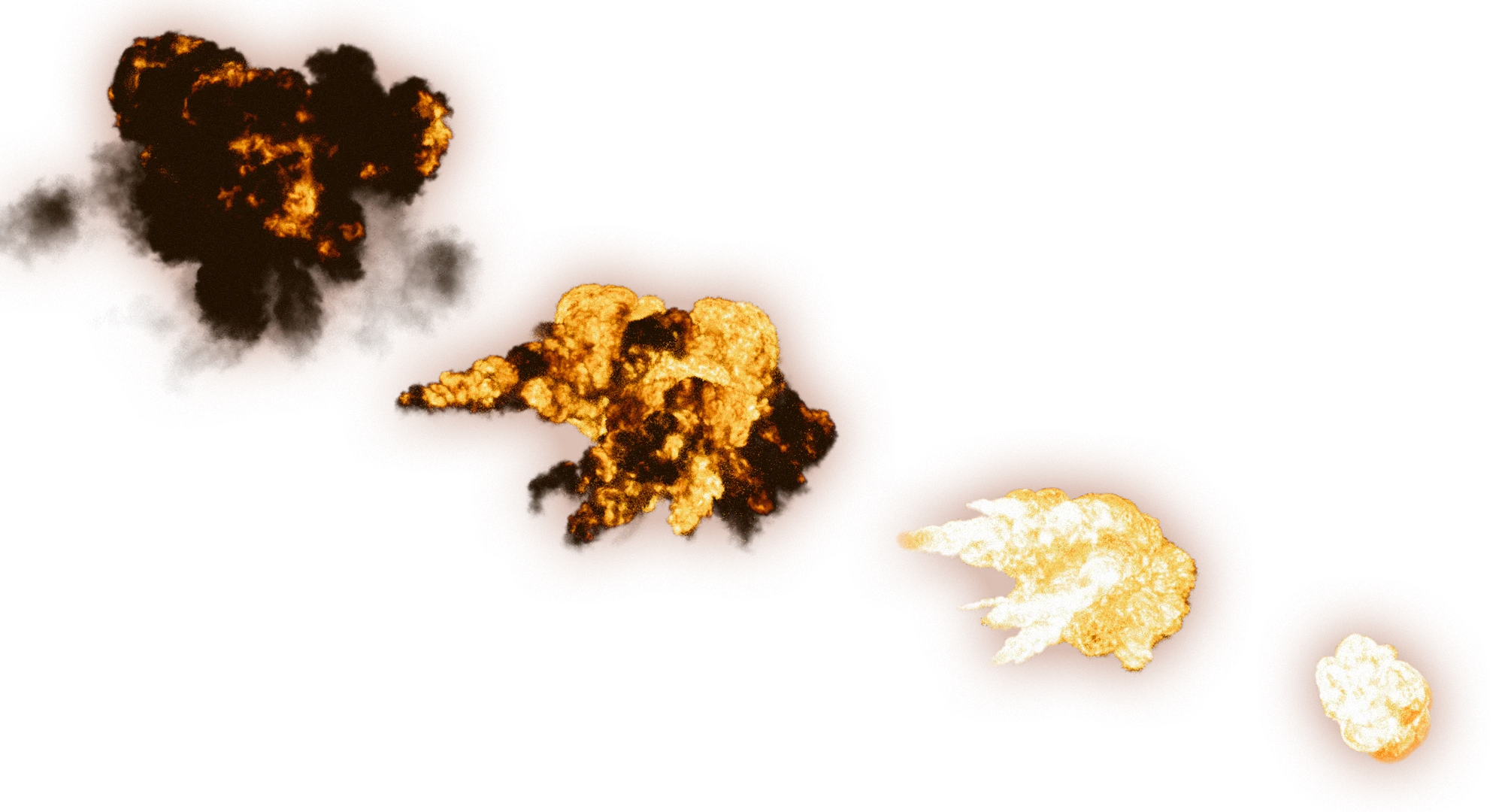 A row of thunderous combustions surround the ship.